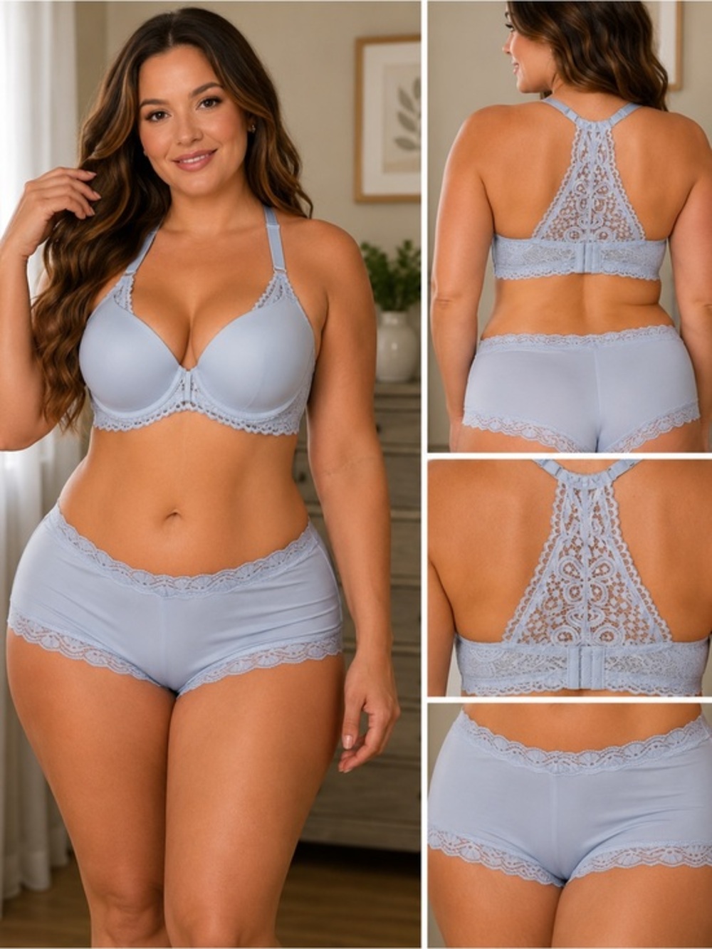 Maidenform Light Blue Lace Racerback Bra & Boyshort Set
